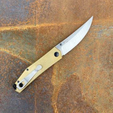 GiantMouse ACE Clyde Brass Böhler M390 Satin Blade Folding Knife
